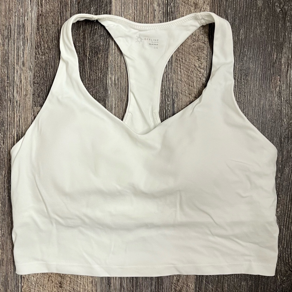 NEW W/O TAGS AERIE OFFLINE REAL ME LOW KEY RACERBACK SPORTS BRA WHITE